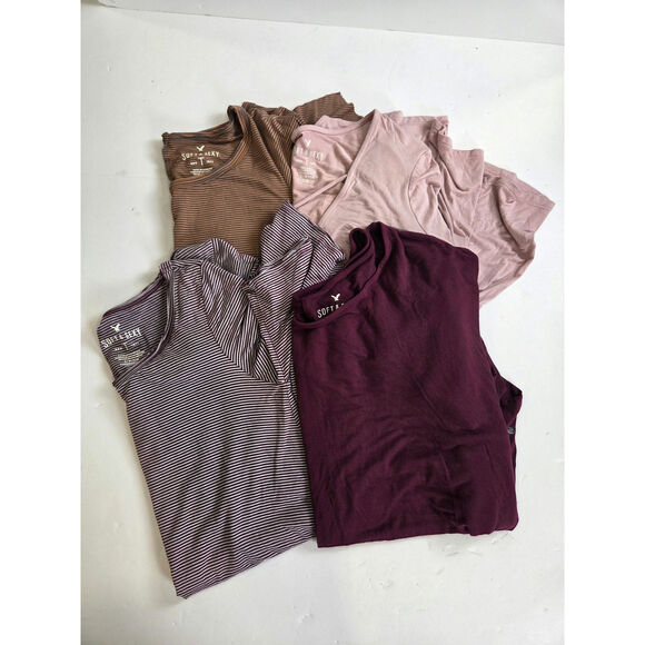 American Eagle Soft and Sexy Set of 4 shirts Striped Pink Purple Tan - Picture 1 of 16